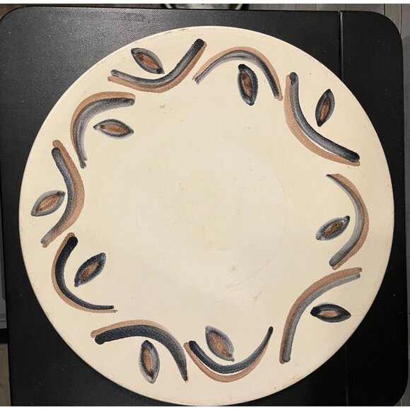 Handmade Ceramic Plate With Abstract Leaf Motif -Artist Signed - Picture 1 of 4